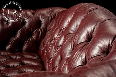 Chippendale Tufted Leather Loveseat in Burgundy