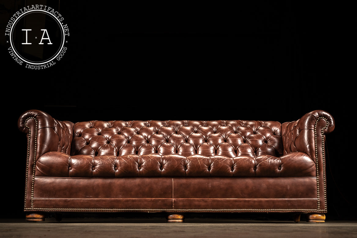 Vintage Tufted Leather Chesterfield Sofa in Cognac