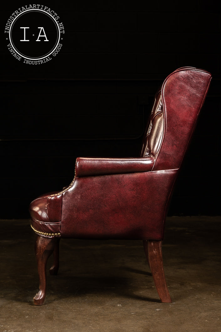 Burgundy Leather Tufted Armchair