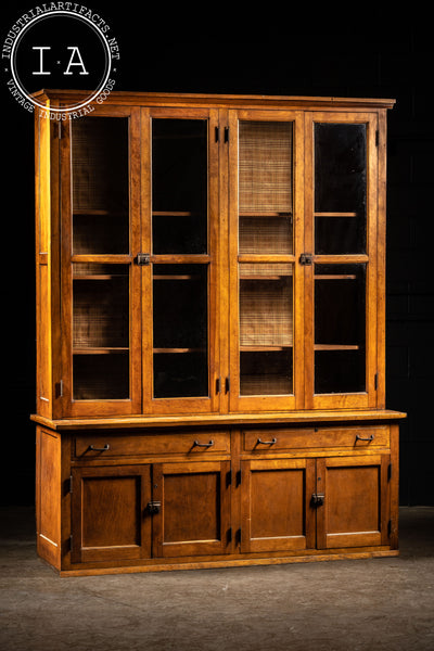 Massive Antique Wooden Hutch with Glass Doors