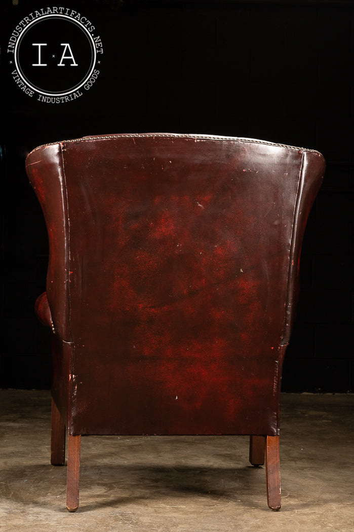 Vintage Tufted Leather Wingback Chair in Oxblood