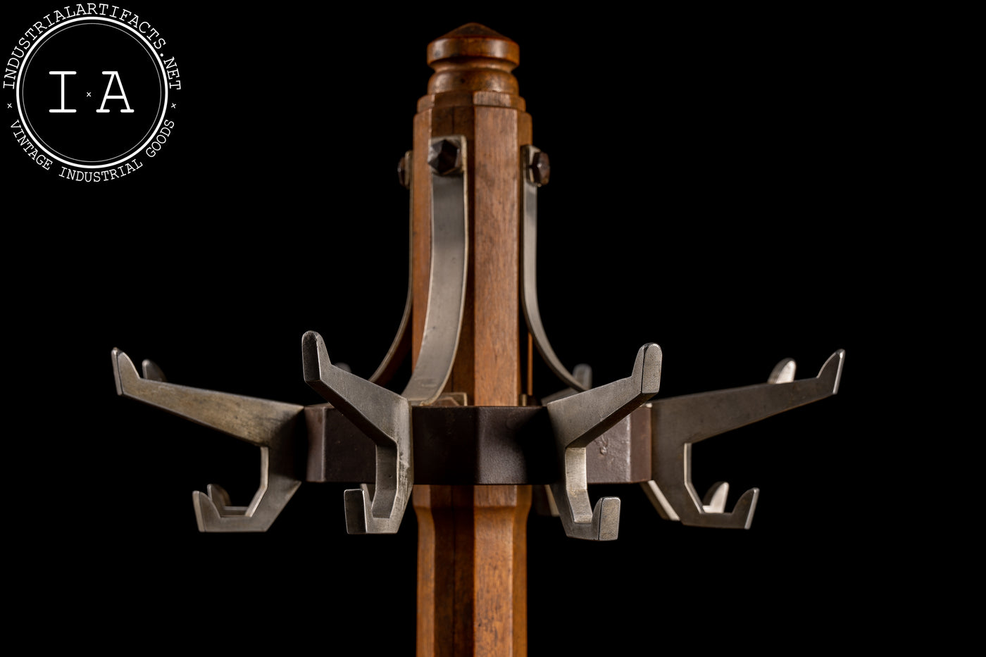 Industrial Antique Cast Iron & Wood Barbershop Coat Rack
