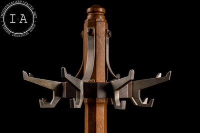 Industrial Antique Cast Iron & Wood Barbershop Coat Rack