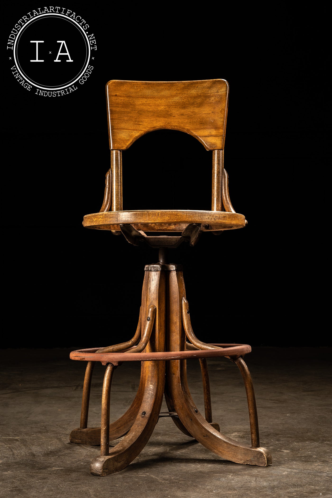 c. 1920 Bentwood and Rattan Drafting Stool