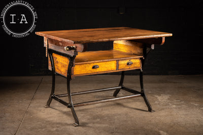 Early 20th Century Cast Iron Base Drafting Table