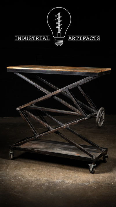 Industrial Scissor Lift Rolling Bar Cart Island