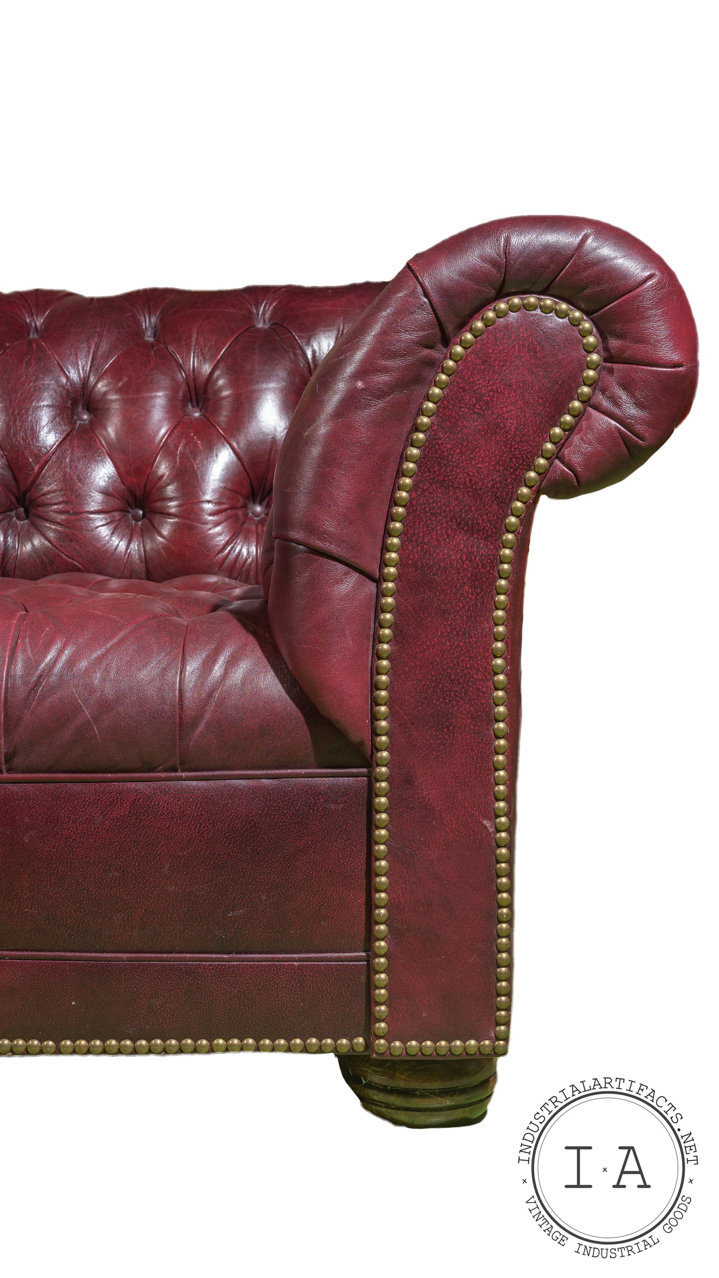 Vintage Leather Tufted Chesterfield Sofa in Oxblood