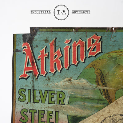 Antique Atkins Silver Steel Saws Tin Sign