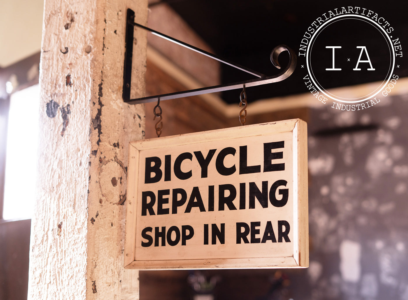 Wooden Hanging Bicycle Repair Sign (Flange Included)