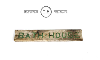 Early American Primitive Hand Painted Wooden Bath House Sign