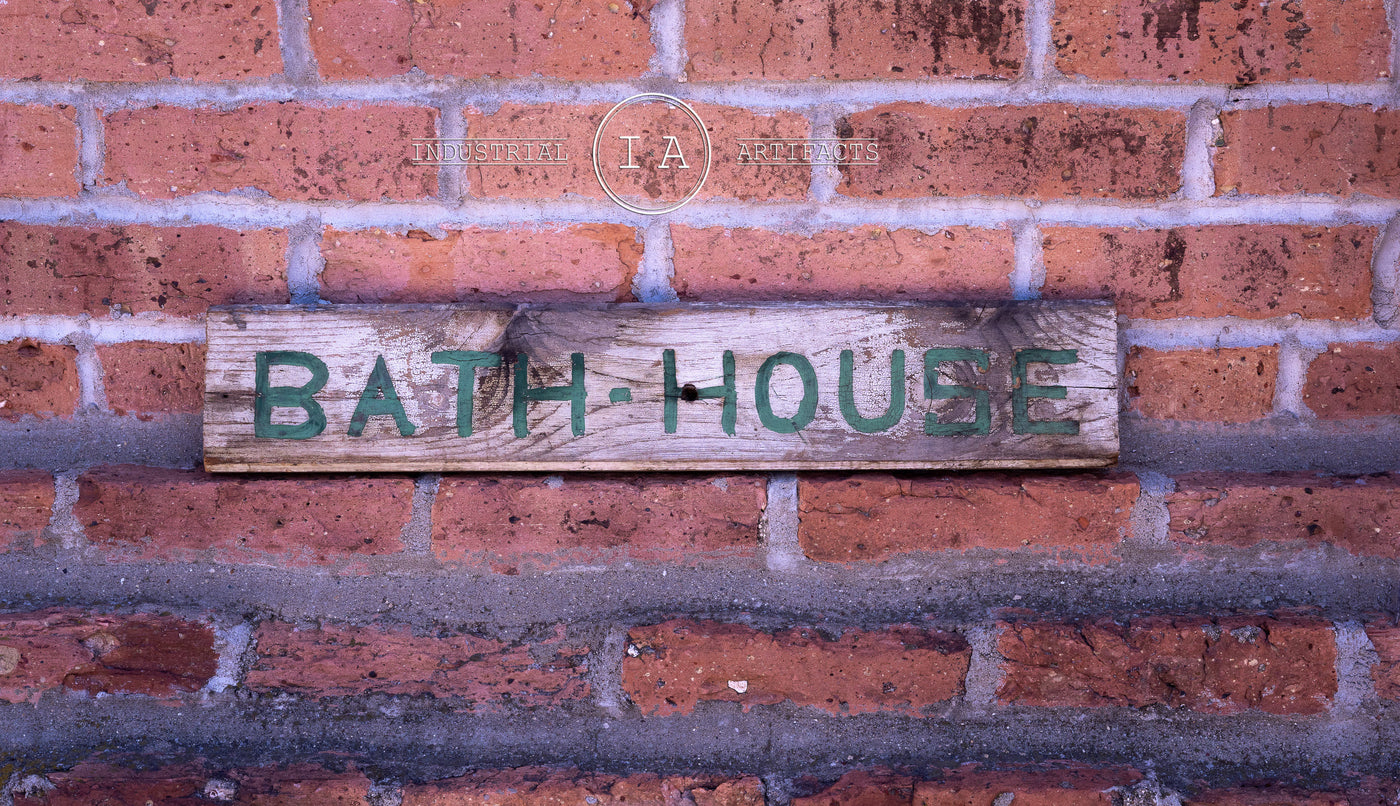 Early American Primitive Hand Painted Wooden Bath House Sign