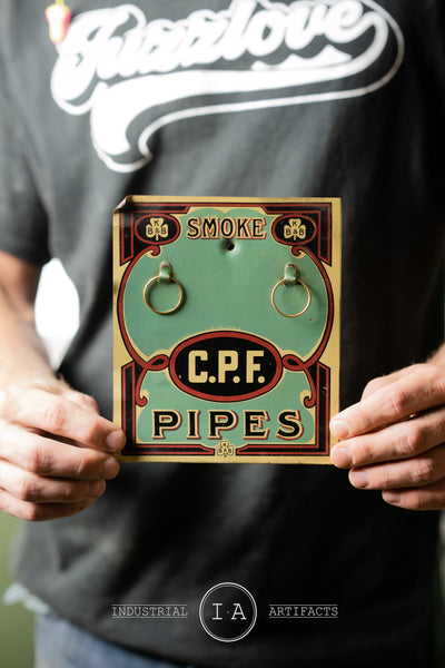 Antique Early 1900s CPF Tobacco Pipe Tin Sign