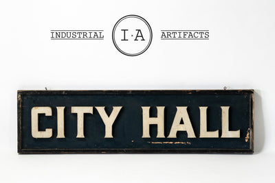 Vintage Double Sided City Hall Wooden Sign