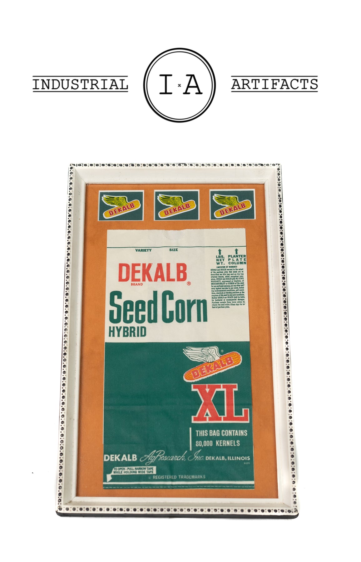 Mid Century Agricultural DeKalb Seed Corn Framed Bag Industrial Artifacts