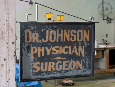 C. Early 1900s Smaltz Painted Gold Flake Surgeon Trade Sign With Flange