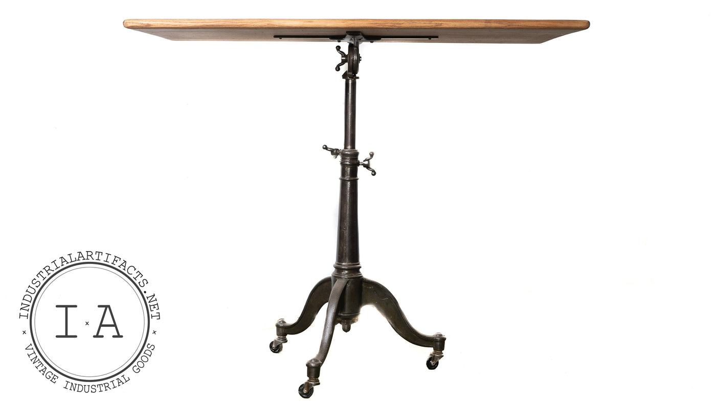 Turn Of The Century Fully Restored Drafting Desk With Cast Iron Base