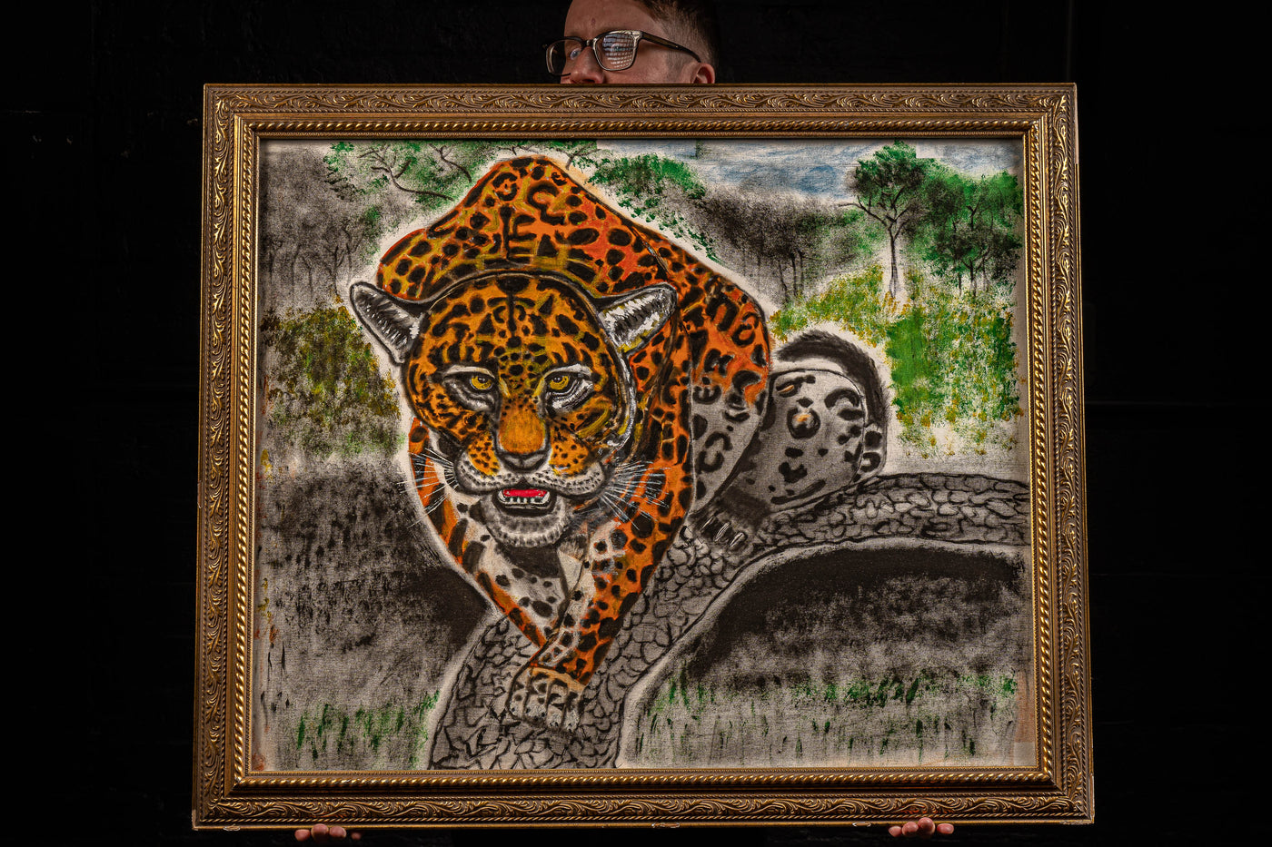 Massive Framed Leopard Painting