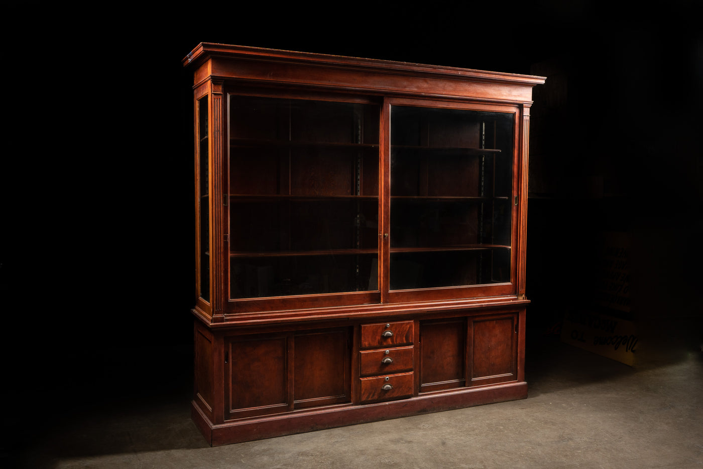 Extravagant Antique Cherry Mercantile Display Case