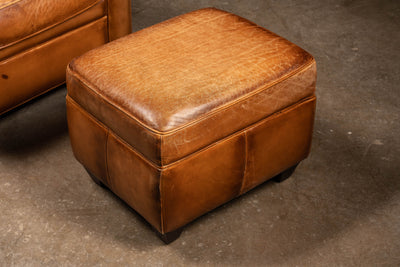 Contemporary Tobacco-Colored Leather Club Chair and Ottoman