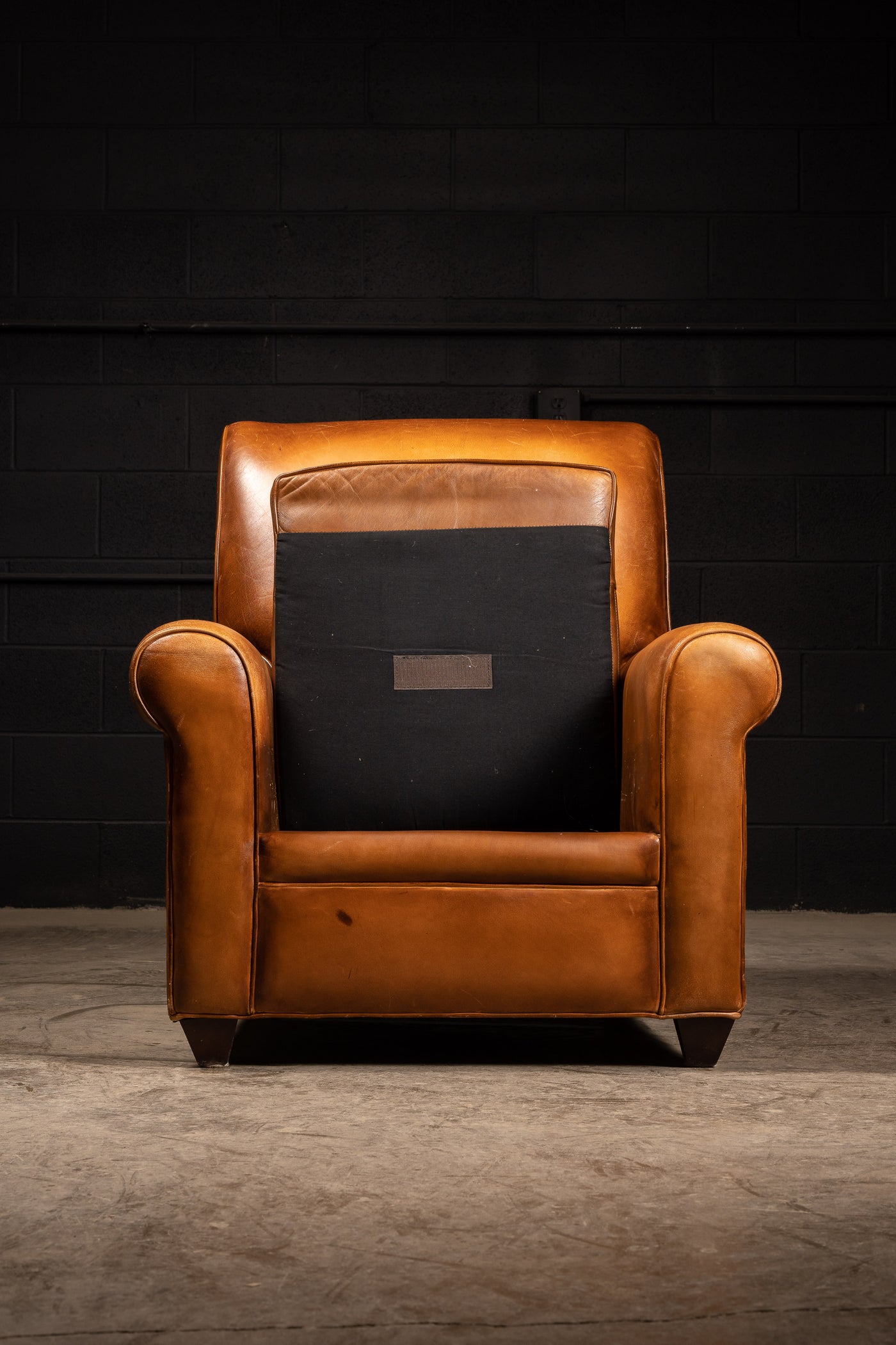 Contemporary Tobacco-Colored Leather Club Chair and Ottoman