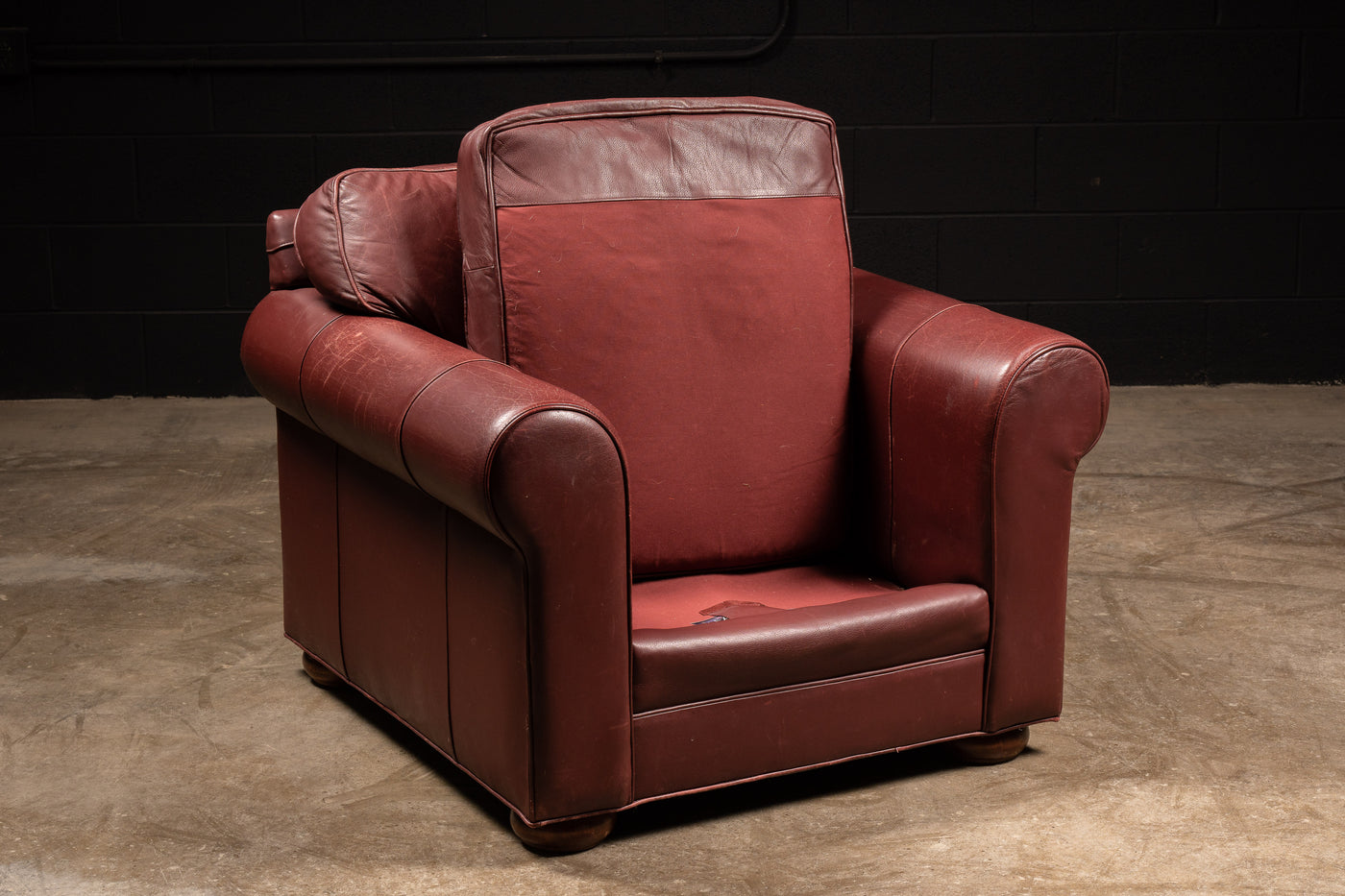 Contemporary Burgundy Leather Chair and Ottoman