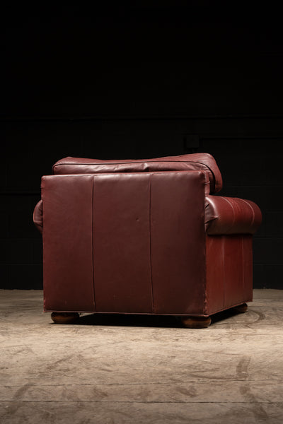 Contemporary Burgundy Leather Chair and Ottoman