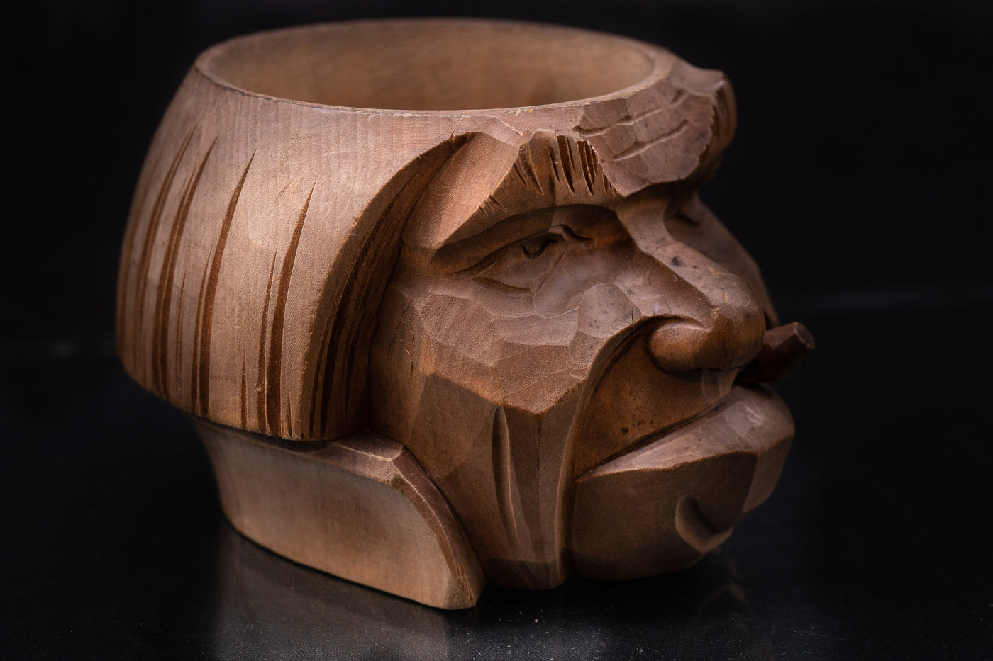 Vintage Carved Wooden Figural Mug