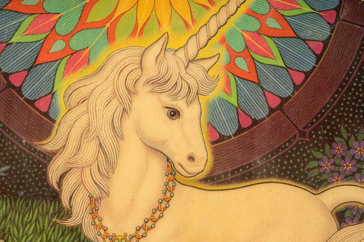 c. 1970s K. Chin Varnished Unicorn Print