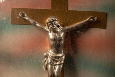 c. 1960s Brass Framed Bubble Glass Crucifix