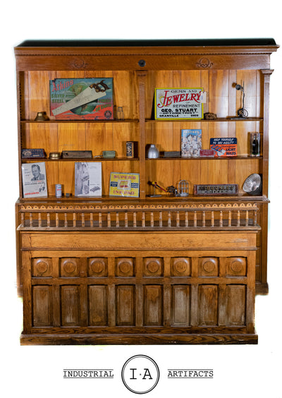 C. Early 1900s General Store Counter and Apothecary Back Bar Set
