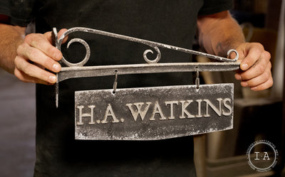 c. Early 1900s Double Sided Metal Watkins Flange Sign