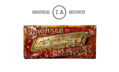 C. Early 1900s German Made Hohner Harmonica Embossed Tin Sign