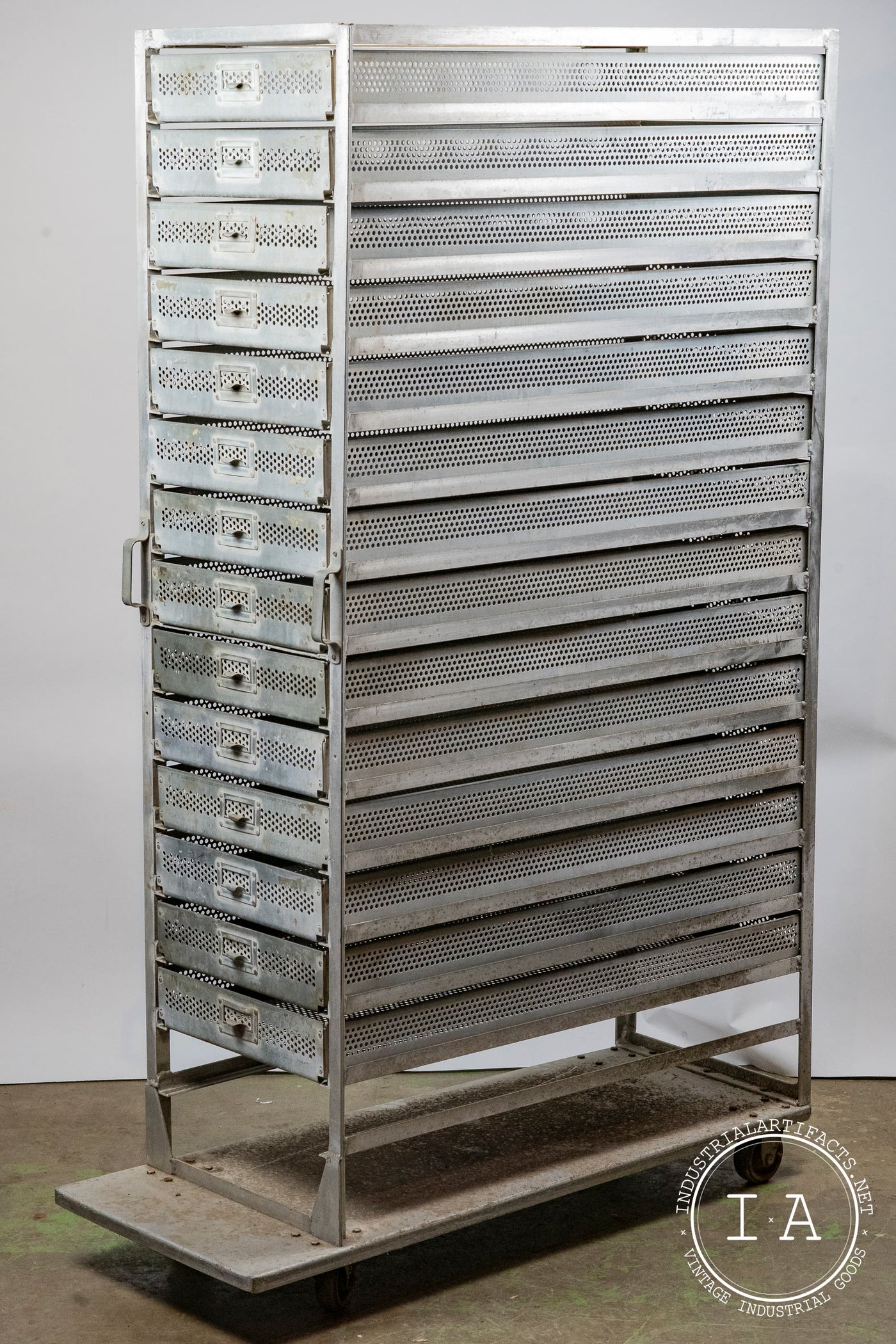 C. 1940 15 Drawer Aluminum Incubator Cabinet