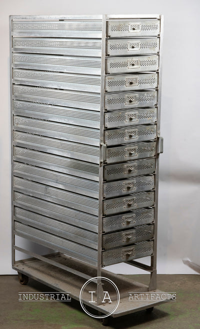 C. 1940 15 Drawer Aluminum Incubator Cabinet