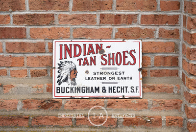 Antique Industrial Indian Tan Shoes Porcelain Enamel Sign