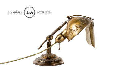 C. 1911 Adjustable Ornate Embossed Brass Desk Lamp by Lyhne