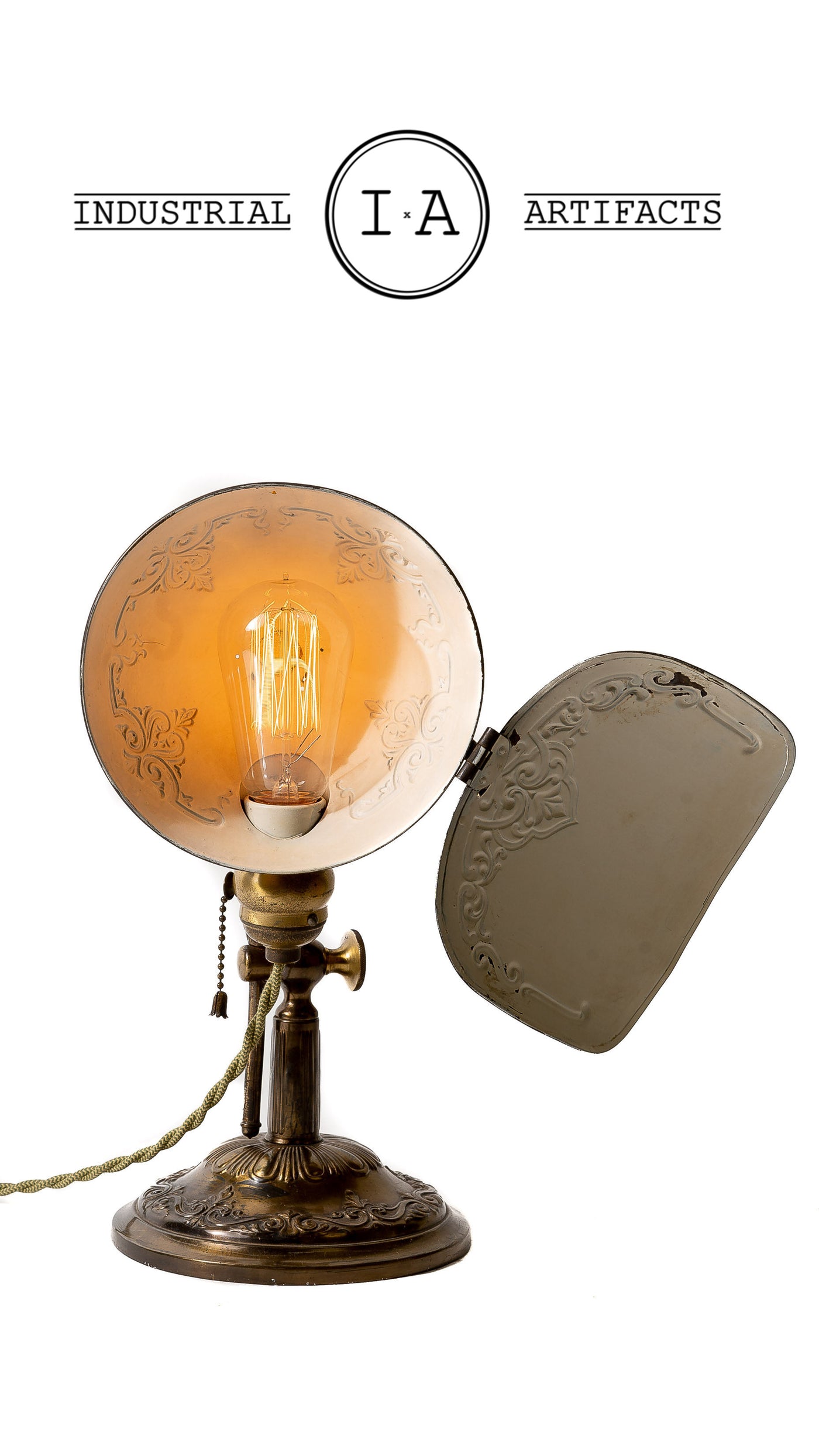 C. 1911 Adjustable Ornate Embossed Brass Desk Lamp by Lyhne