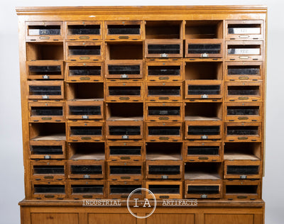C. 1920 Glass Front 54 Drawer Locking Apothecary Cabinet With Keys