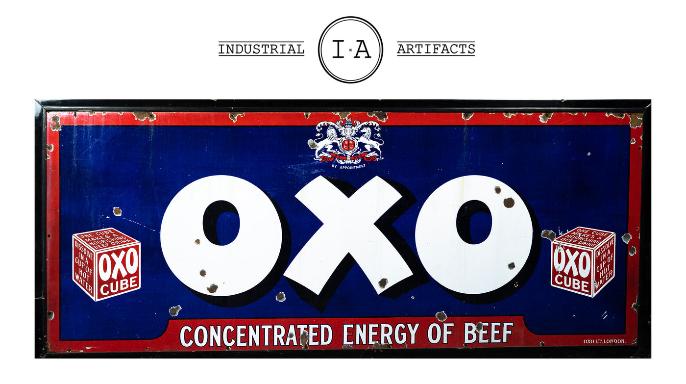 Huge Antique Porcelain Enamel Oxo Beef Cube Sign