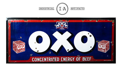 Huge Antique Porcelain Enamel Oxo Beef Cube Sign
