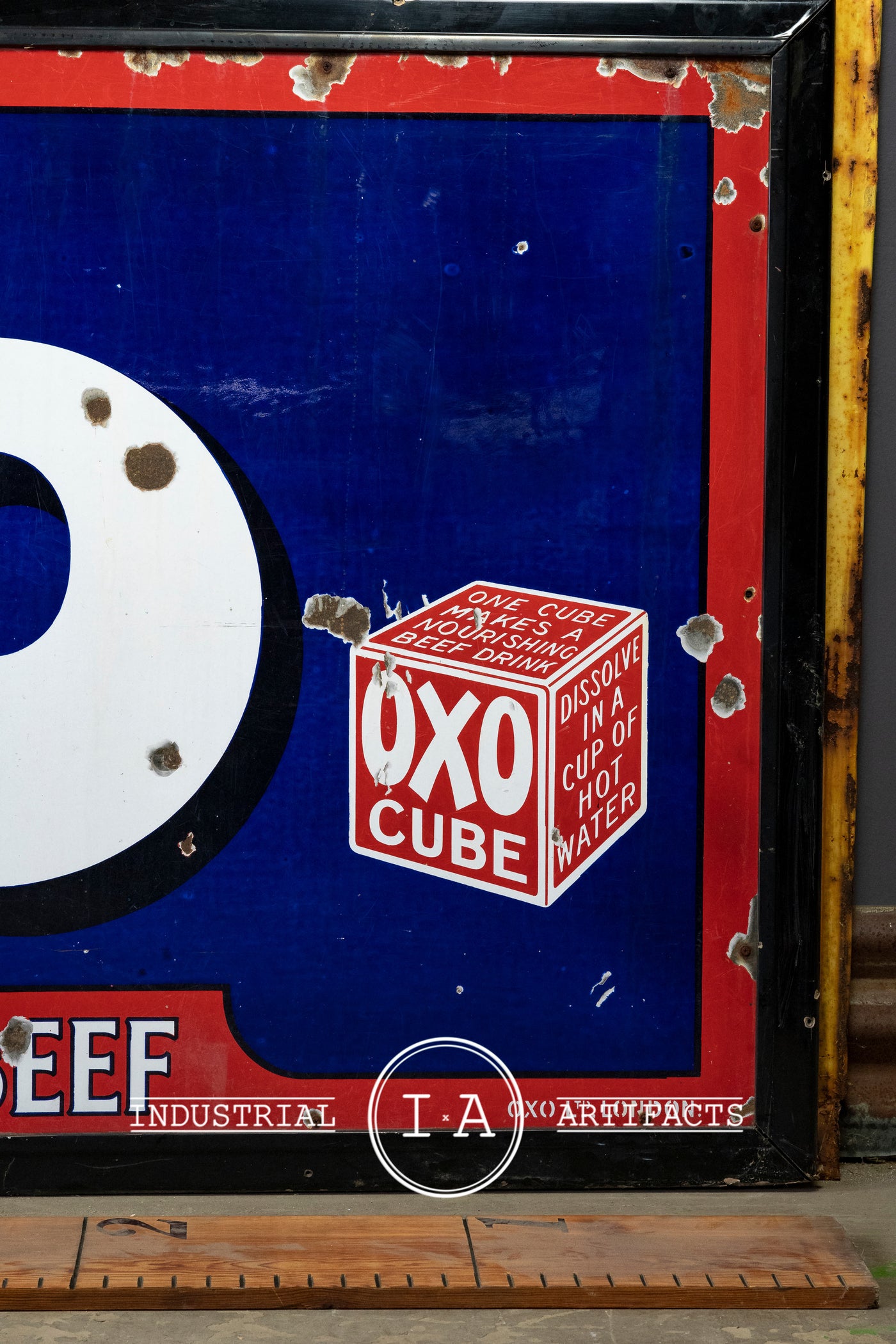 Huge Antique Porcelain Enamel Oxo Beef Cube Sign