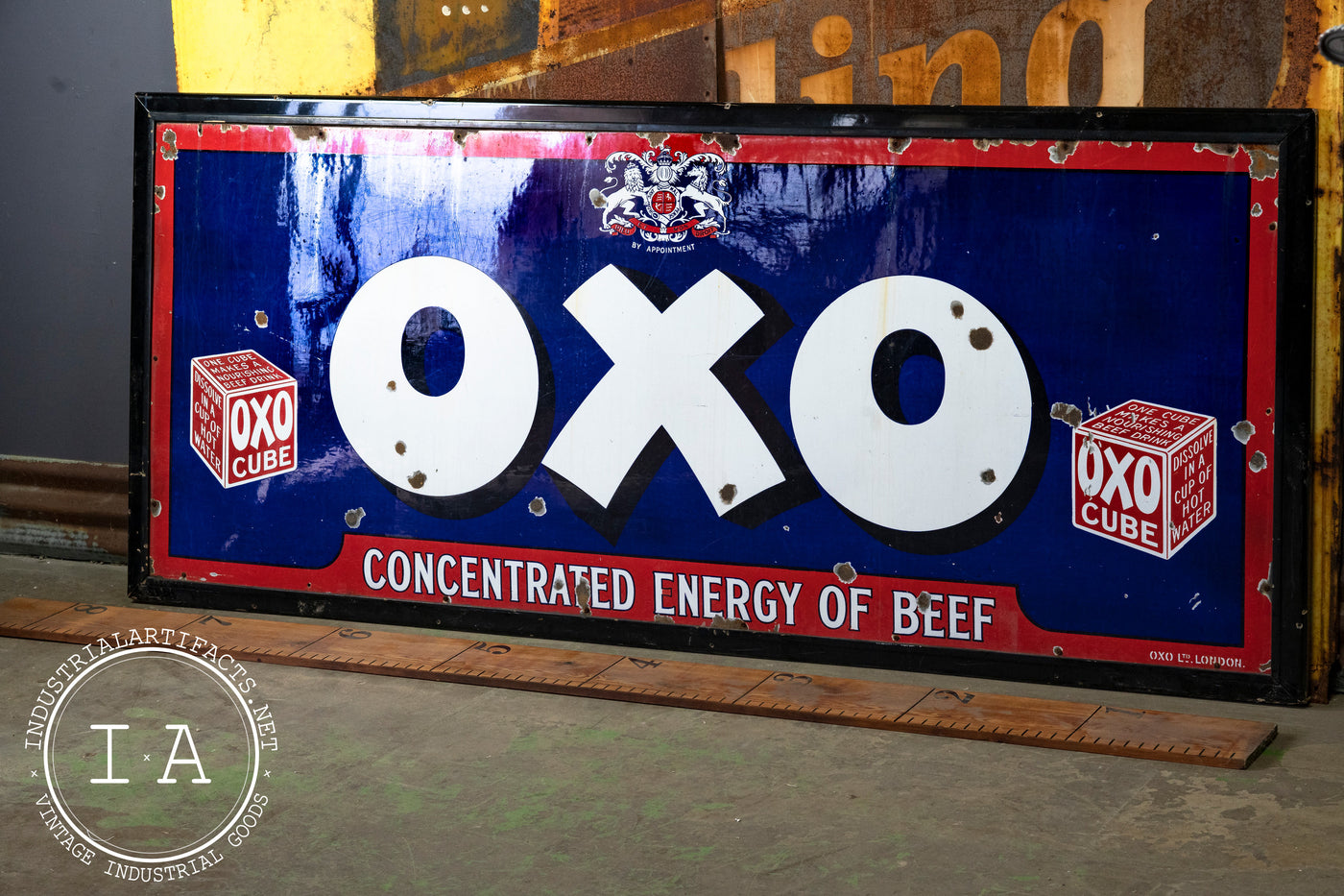 Huge Antique Porcelain Enamel Oxo Beef Cube Sign
