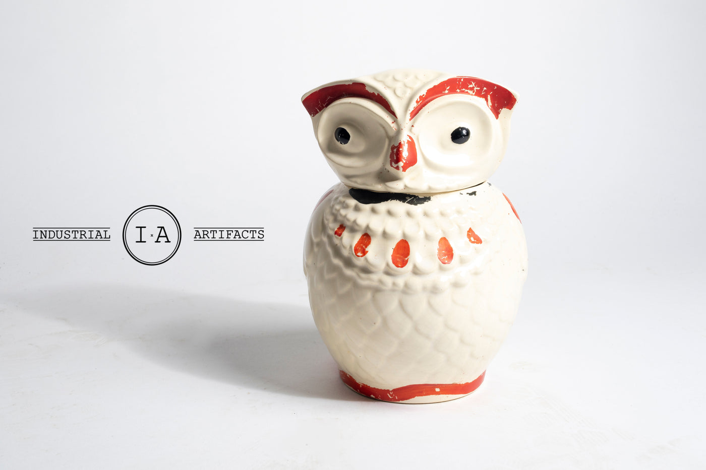 Vintage Hand Painted Bisque Owl Ceramic Cookie Jar
