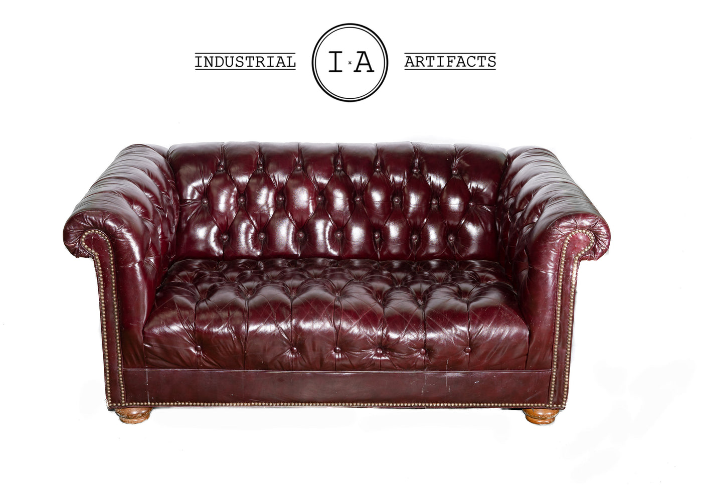 Tufted Leather Oxblood Chesterfield Sofa