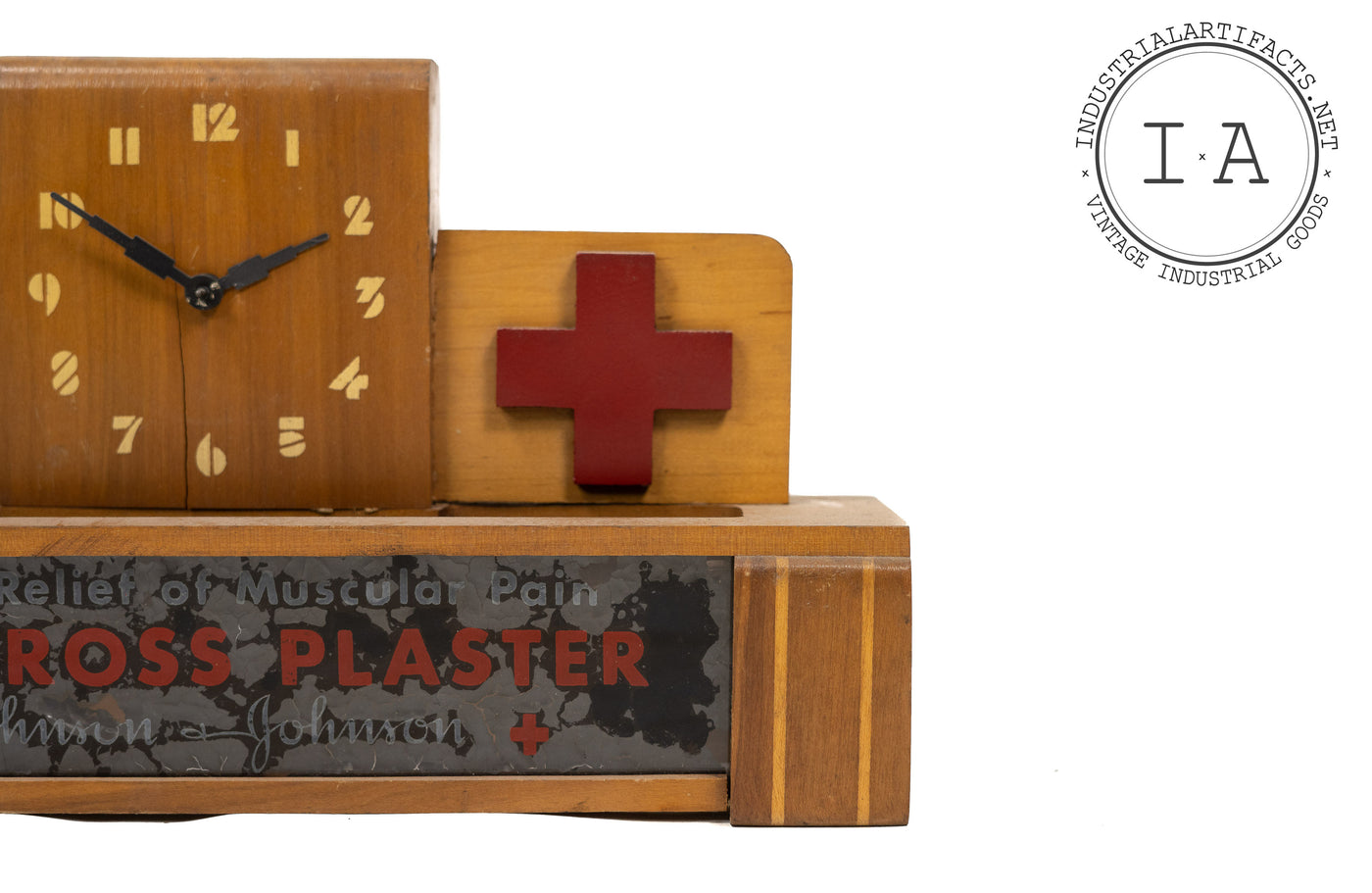 Early American Red Cross Reverse Painted Lighted Glass Clock