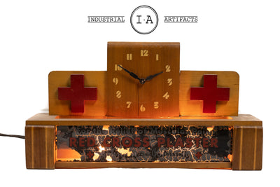 Early American Red Cross Reverse Painted Lighted Glass Clock