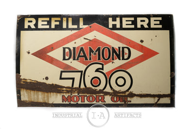 C. 1930 Diamond 760 Motor Oil Single Sided Porcelain Enamel Sign