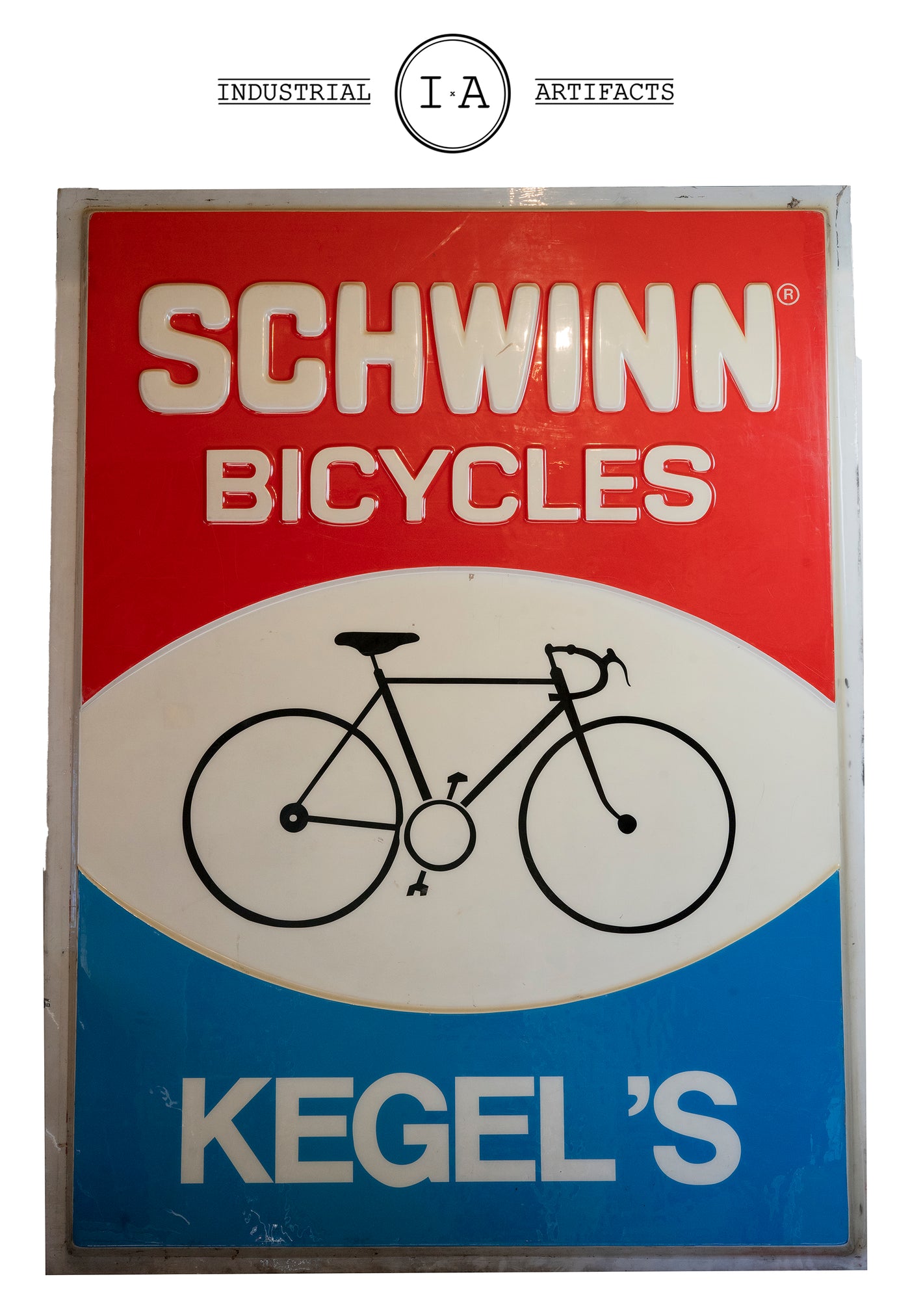 Huge Vintage Acrylic Lucite Reverse Embossed Schwinn Bicycle Sign