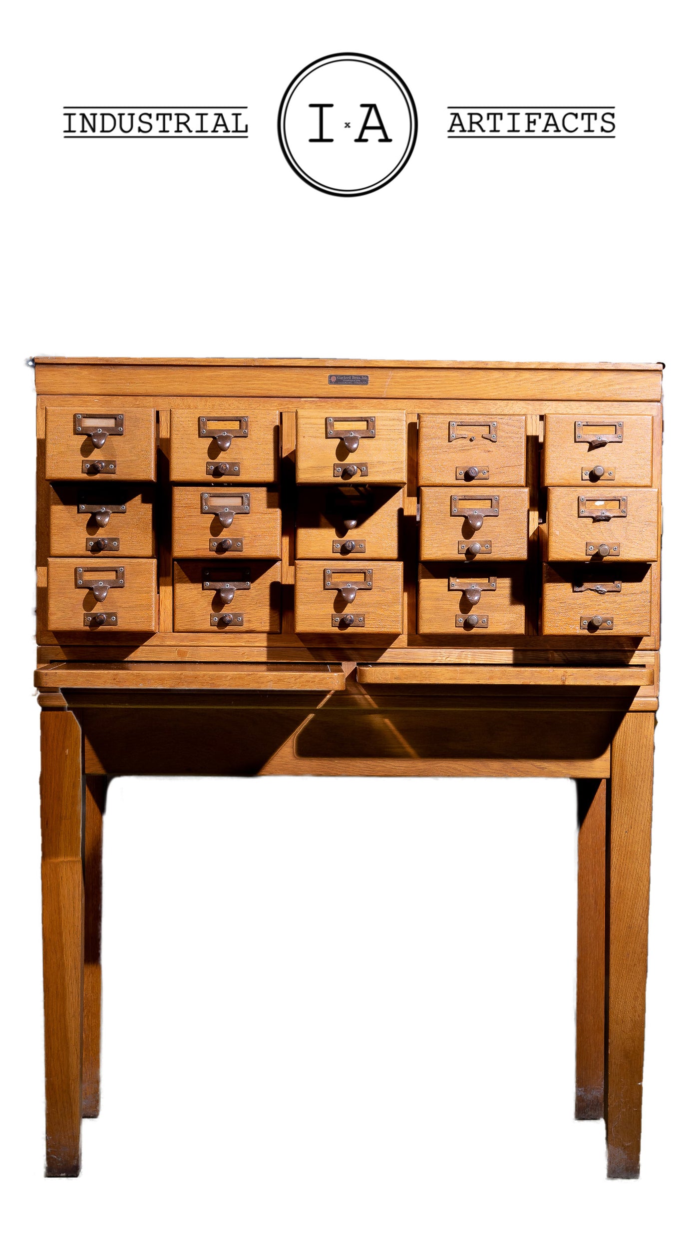 Antique Standing Librarian Card Catalogue With Writing Desks By Gaylord Bros.