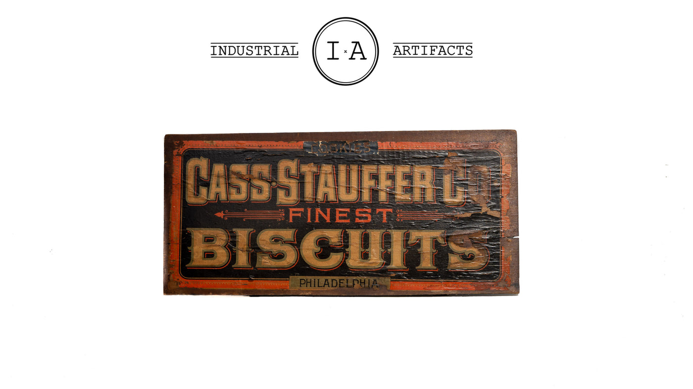 Early American Lithographic Wooden Biscuits Sign